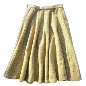 VINTAGE 50s 100% Wool Yellow Dotted Tweed Bouclé 3/4 Circle Swing Skirt Sz XS